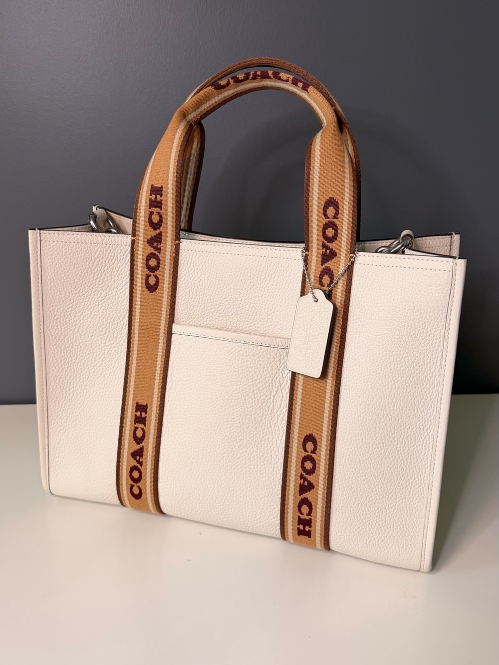 NWOT - COACH Pebbled Leather Tote Bag with Branded Strap